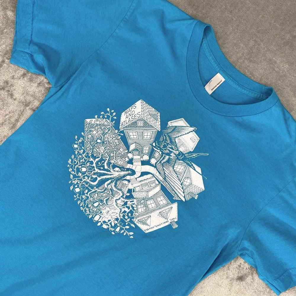 Maps & Atlases Shirt Mens Size Small Blue Tree Swallows Houses Album Indie Band